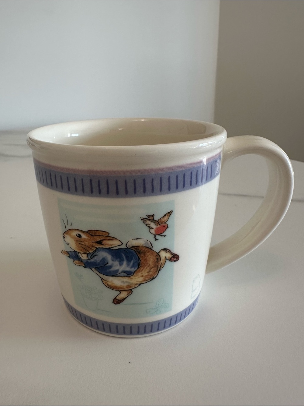 Vintage Wedgewood Porcelain Peter Rabbit Mug in Cream and Blue